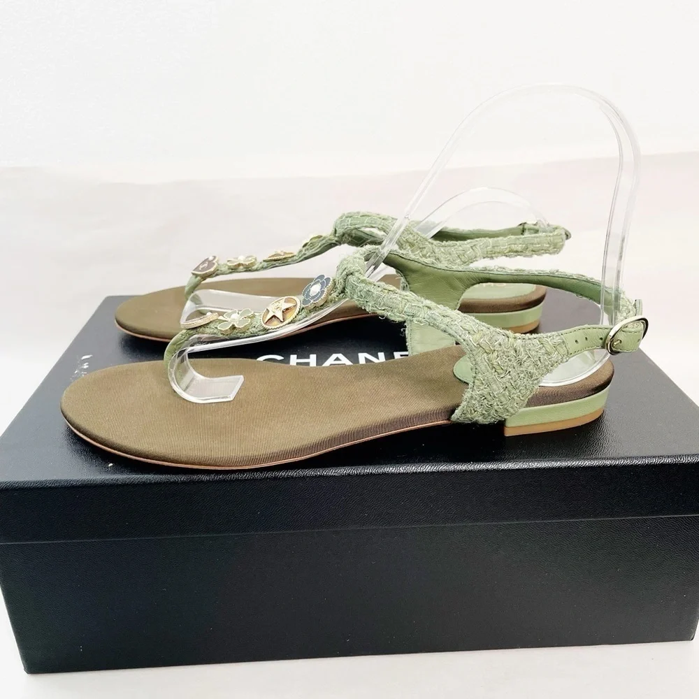 Chanel 17C CC Charm Tweed Sandals